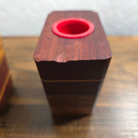 MCM Pyramid Salt & Pepper Shakers Striped Wood Grain Red Accents 2-Piece Set - Picture 6 of 14